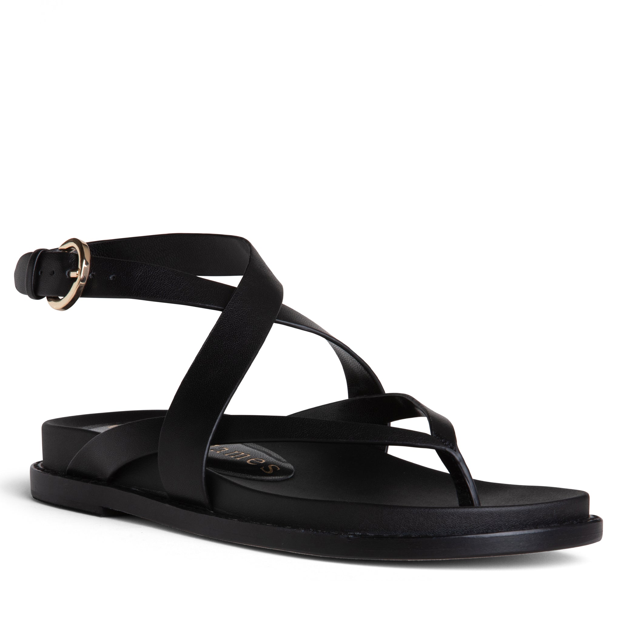 Women Comfortable Black Leather Footbed Thong Sandal