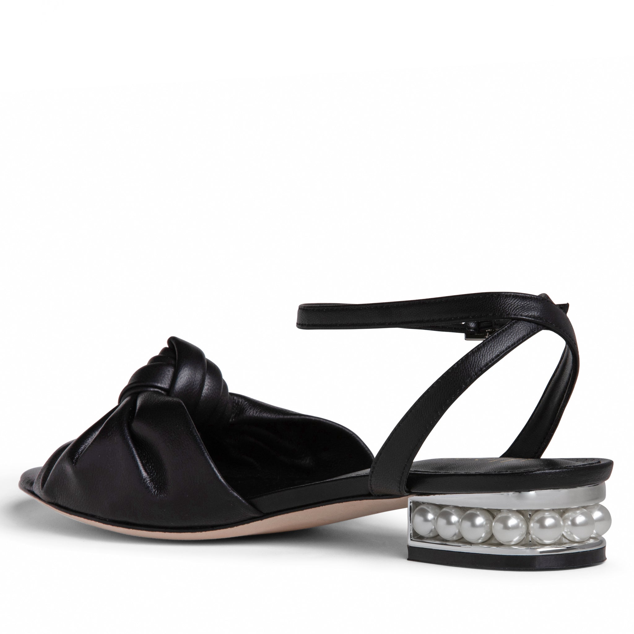 Mina black leather knot sandal