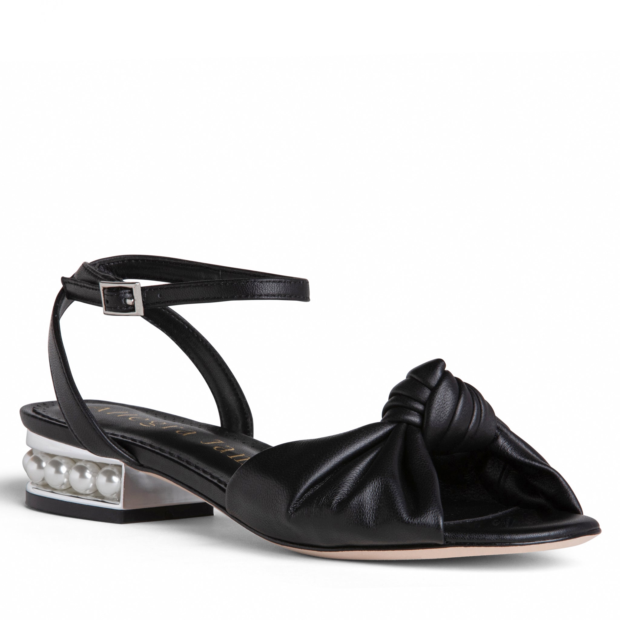 Mina black leather knot sandal