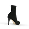 Black ankle high sock boot heels with open toe - back view