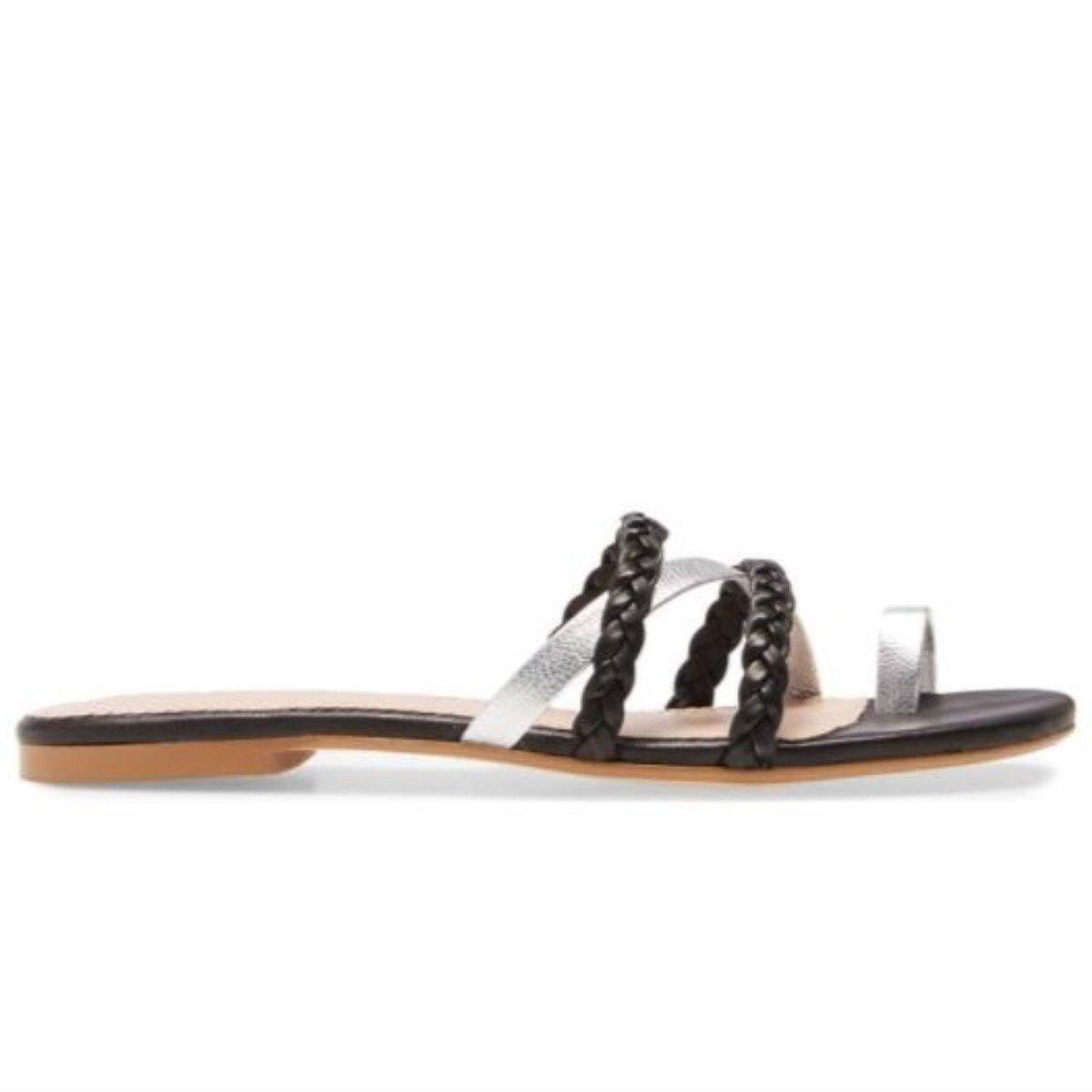LUCY flat sandal in black leather - Allegra James
