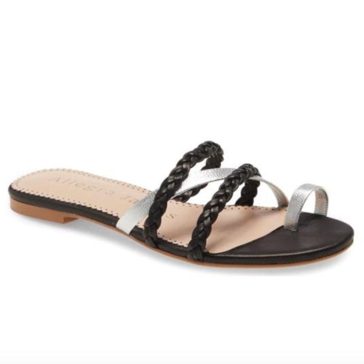 LUCY flat sandal in black leather - Allegra James