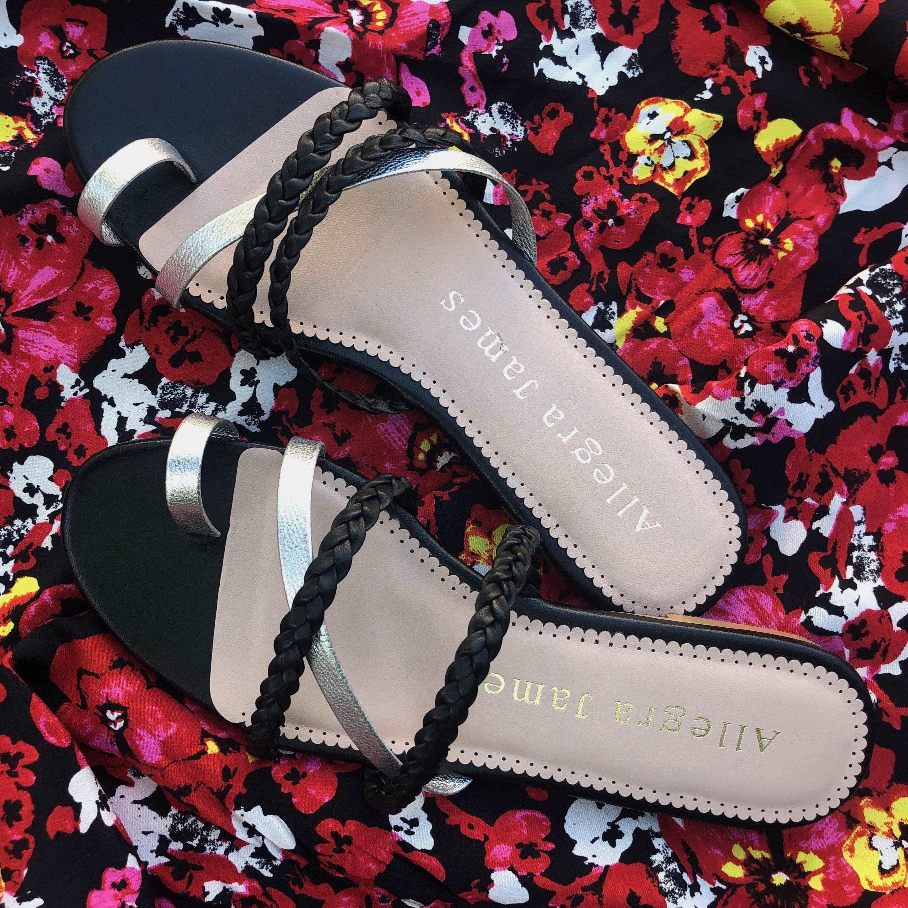 LUCY flat sandal in black leather - Allegra James