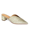 Gold sandal heels with slip-on design - corner view