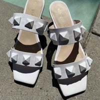 White low heel squared toe sandals  
