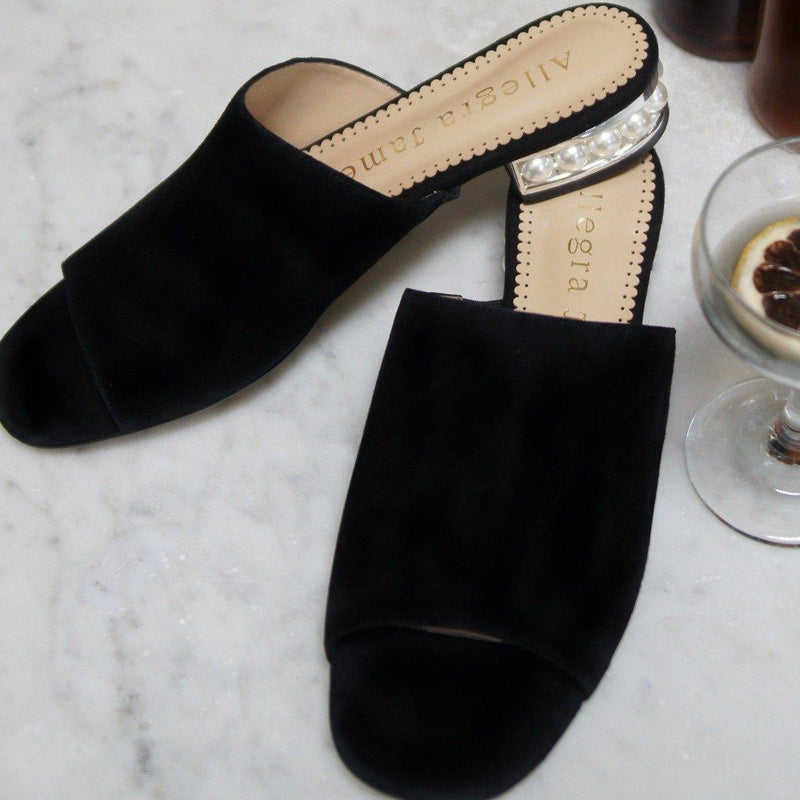 Black pearl heels with slip-on style  