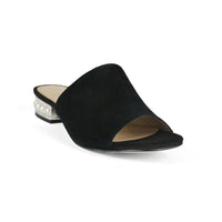 Black pearl heels with slip-on style - corner view 