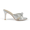 Silver sandals with slip-on style and knot design upper -  side view 