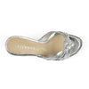 Silver sandals with slip-on style and knot design upper -  top view 