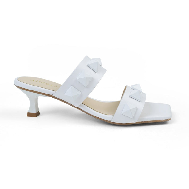 White low heel squared toe sandals -  side view 