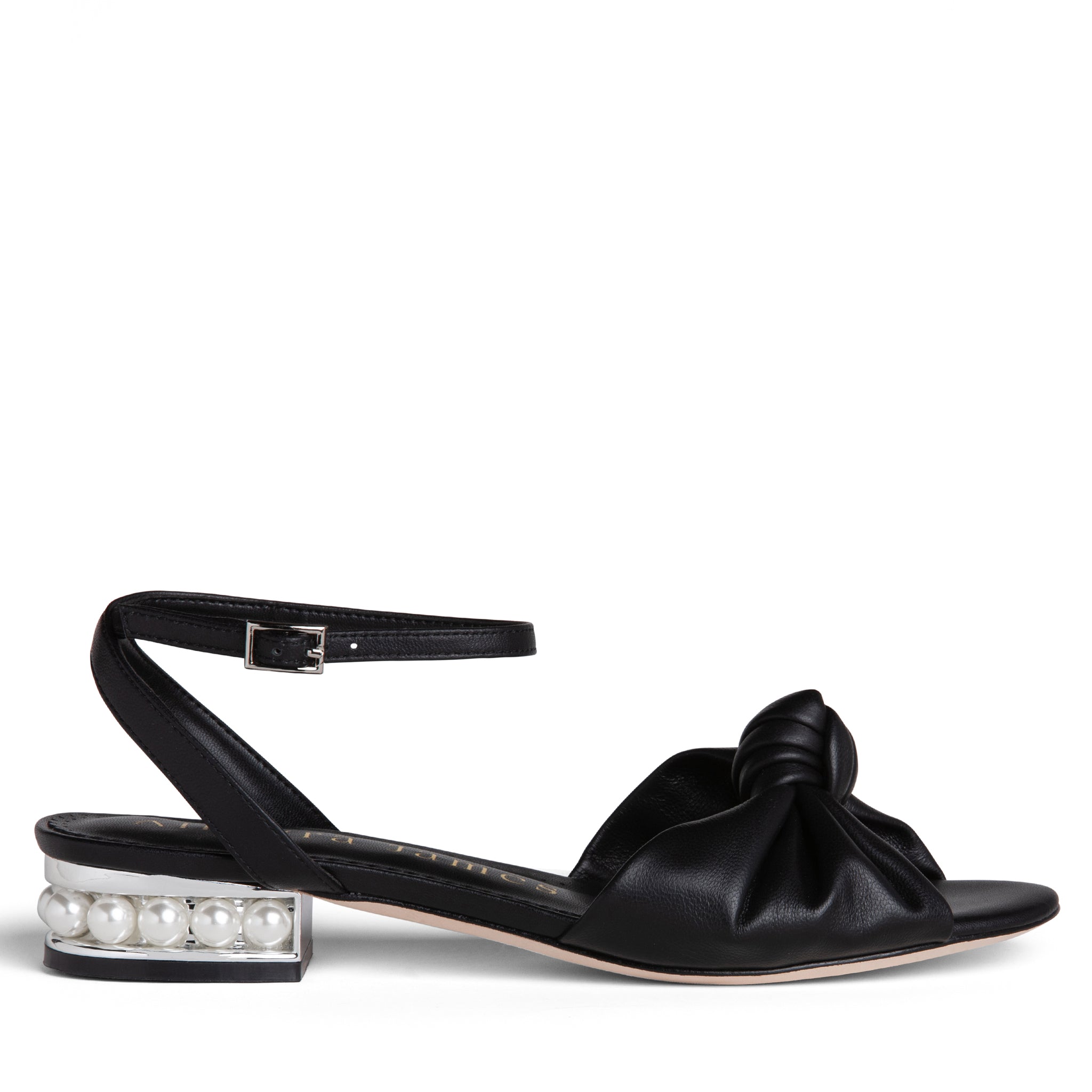 Mina black leather knot sandal