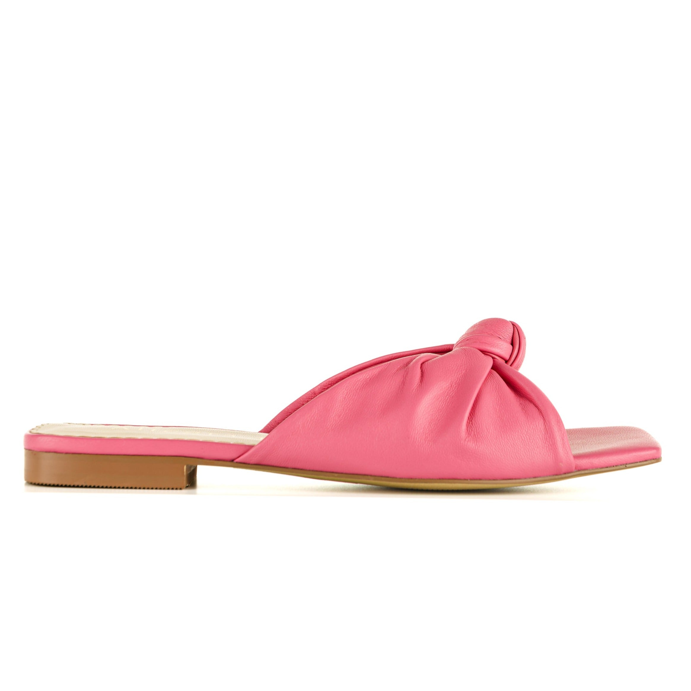 Pink women sandals with knot design upper - side view