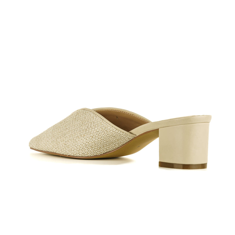 Natural linen sandal heels with slip-on design - back view