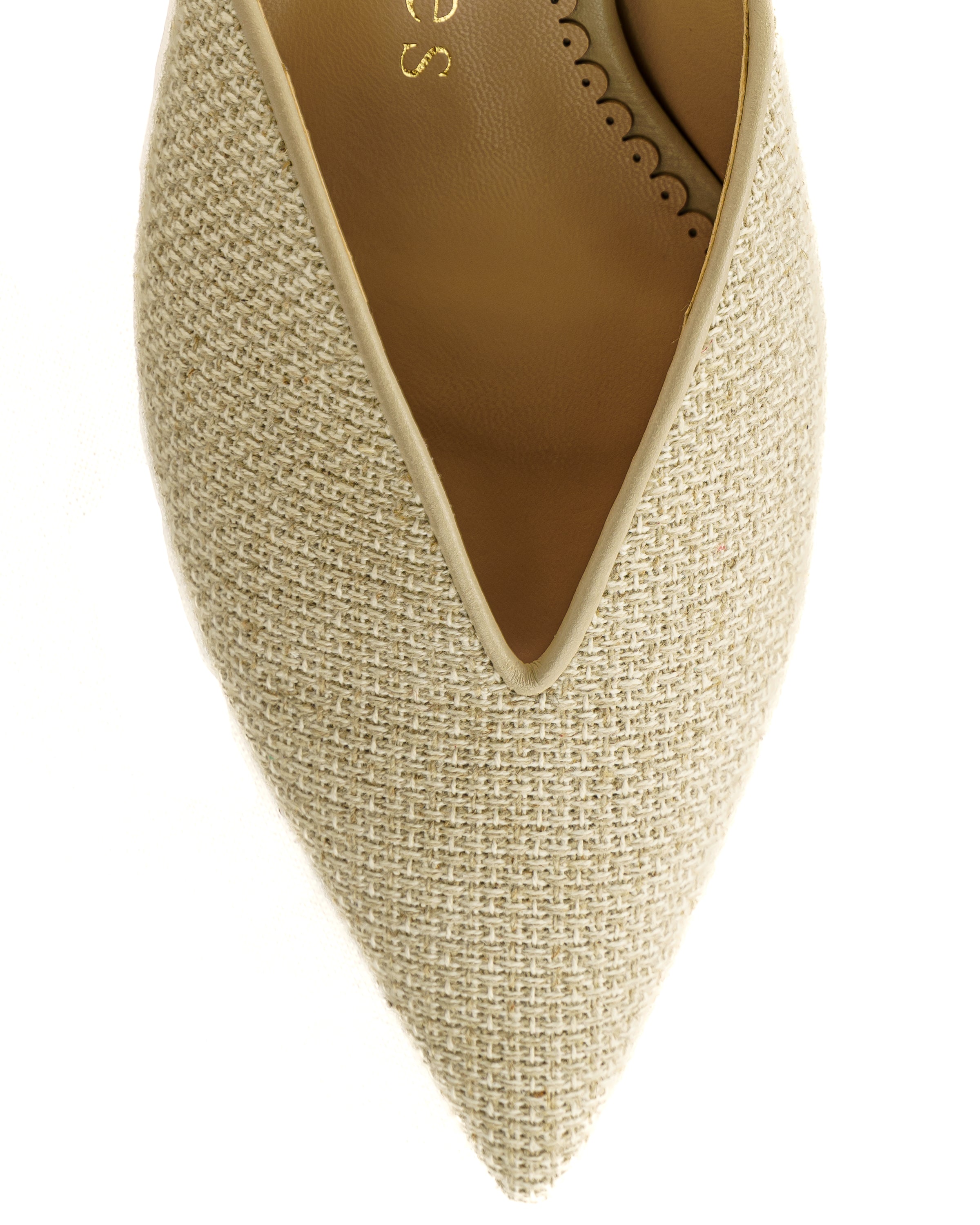 Natural linen sandal heels with slip-on design - top view