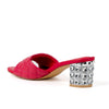 Magenta pearl heels with open toe and slip-on style - back view 