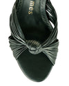 Black women's sandals with knot design upper - tip view