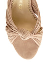 Blush colored women's sandals with knot design upper - tip view