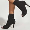Black ankle high sock boot heels with open toe 