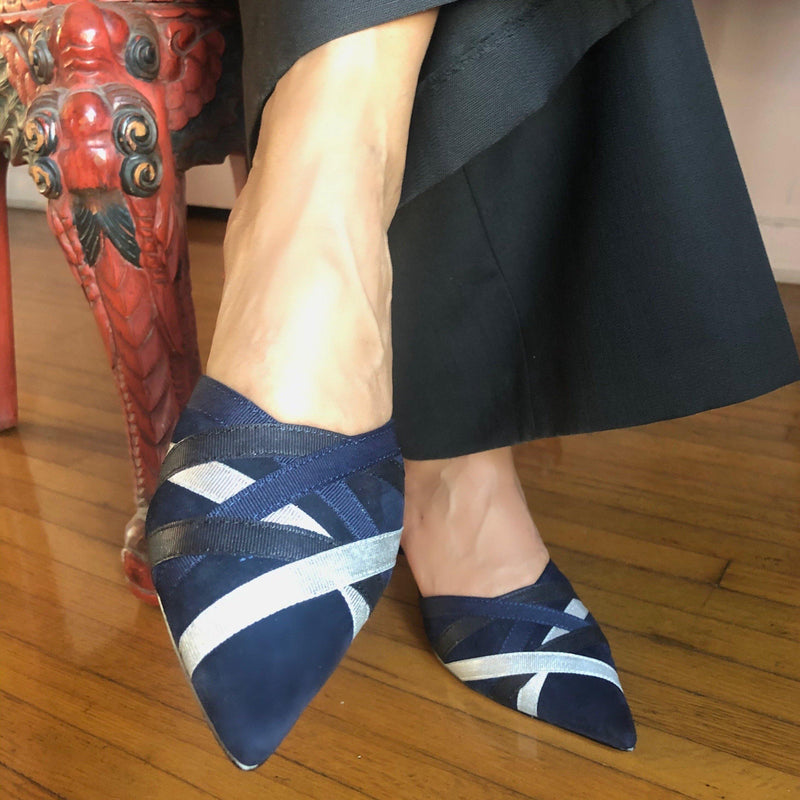 GINGER mule in navy suede - Allegra James