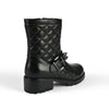 Ankle high black leather boots with chain design upper - back view