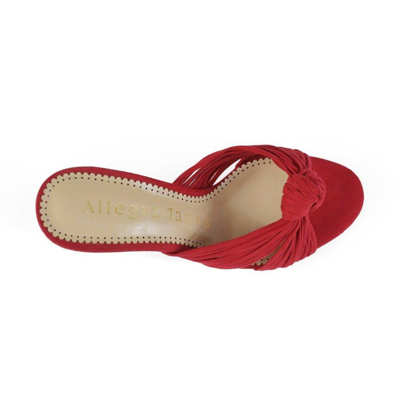 Red stilettos with knotted upper design and slip-on design - top view 