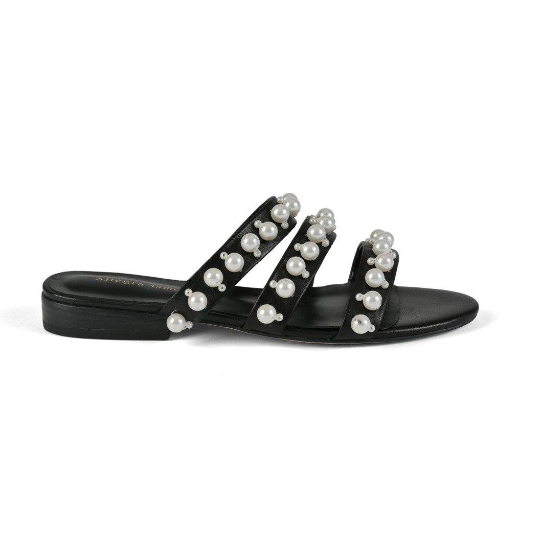 CROSBY pearl sandal in black leather - Allegra James