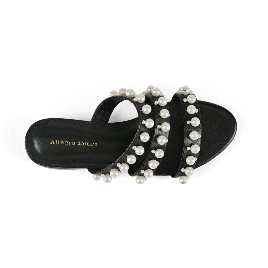 CROSBY pearl sandal in black leather - Allegra James
