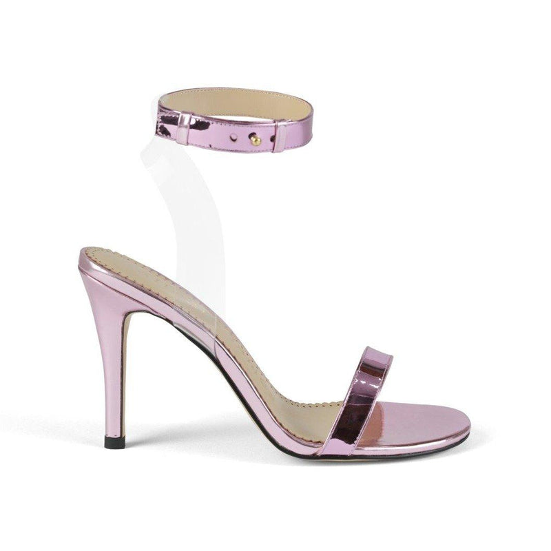 Lavender strappy heels with ankle buckle closure - side view 