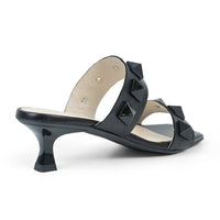 Black low heel squared toe sandals -  back view 