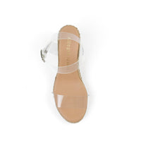Jute platforms with clear strap and ankle buckle closure - top view