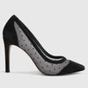 Black heels with polka dot mesh accent - side view 