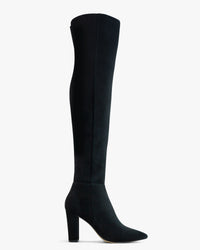 Black thigh high boots with block heels - side view
