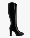 Black knee high chunky heel platforms - side view 