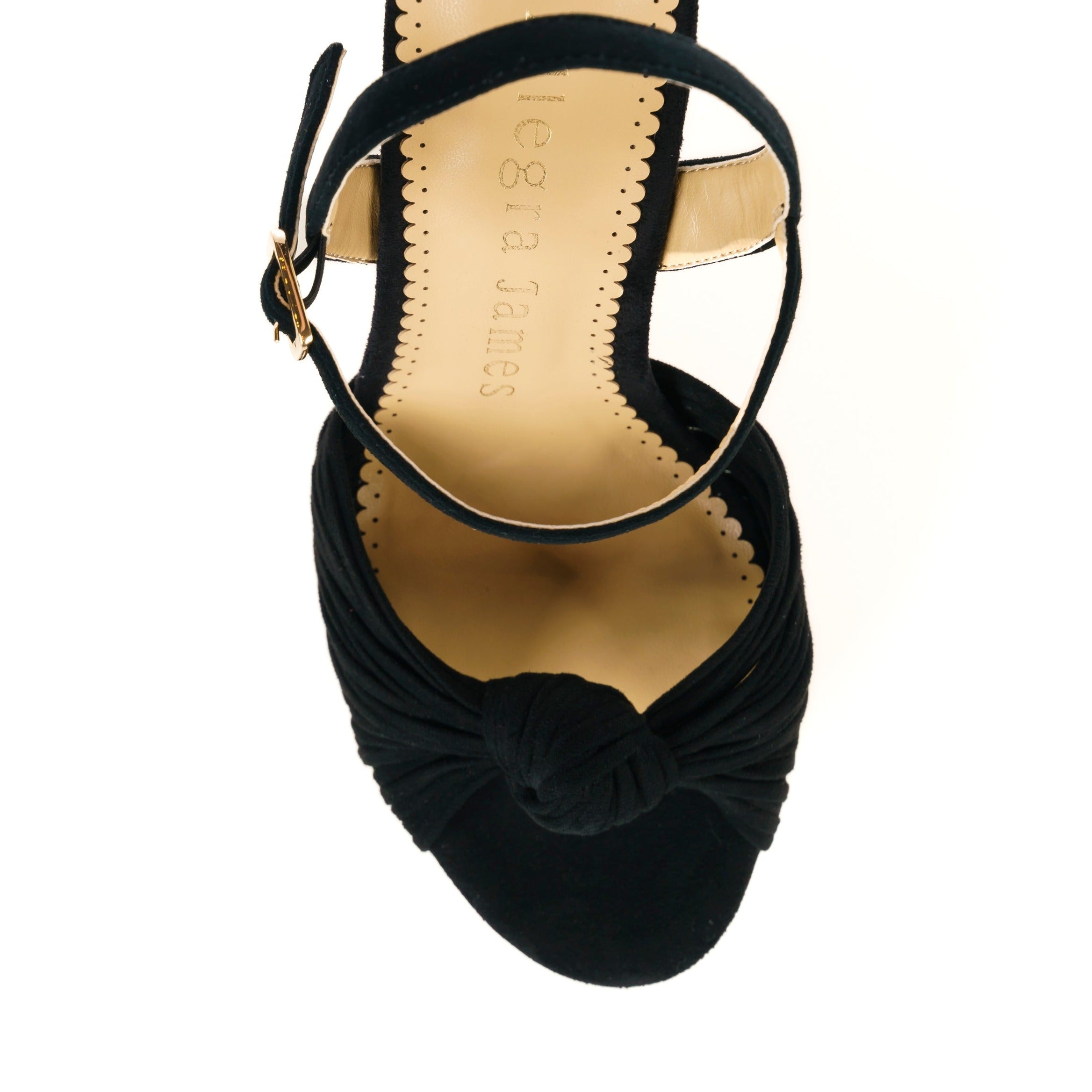 Black platform sandals with ankle buckle closure - top view